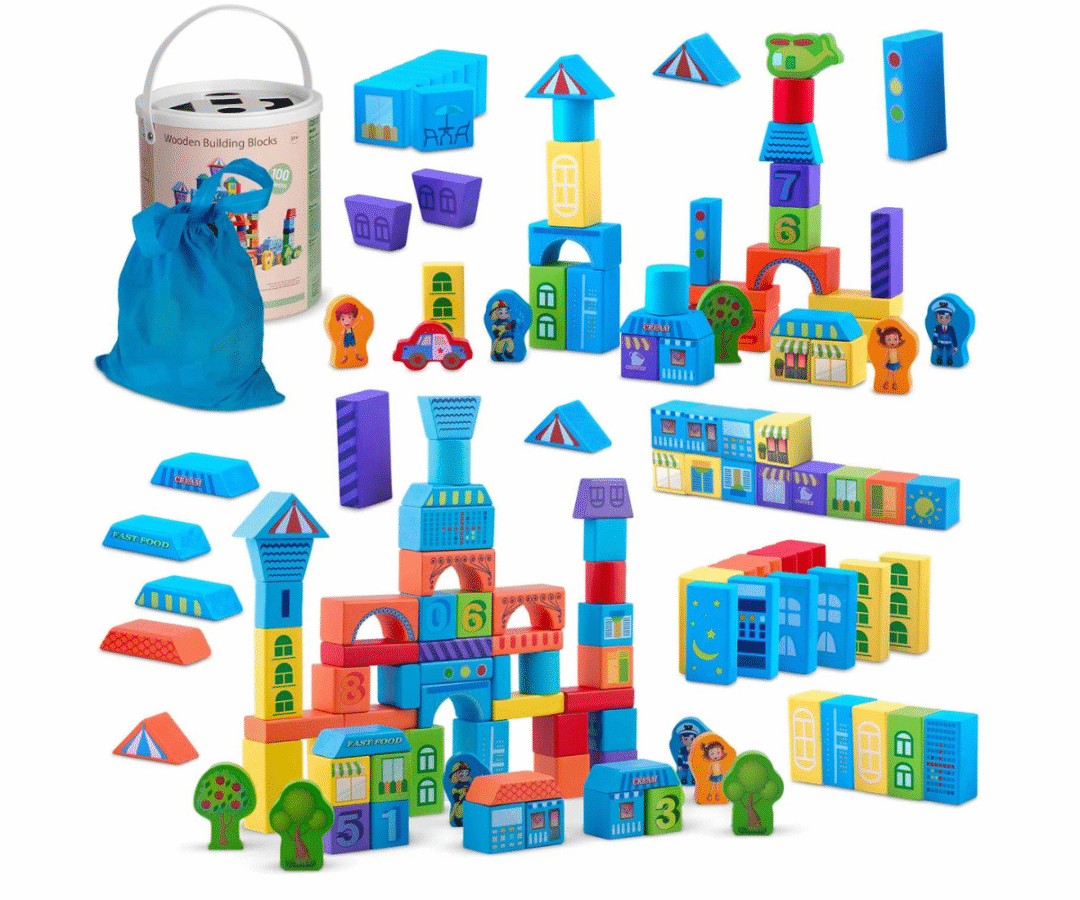 Ricokids RK-871 naturaalsest puidust klotsid lastele – 100-osaline komplekt