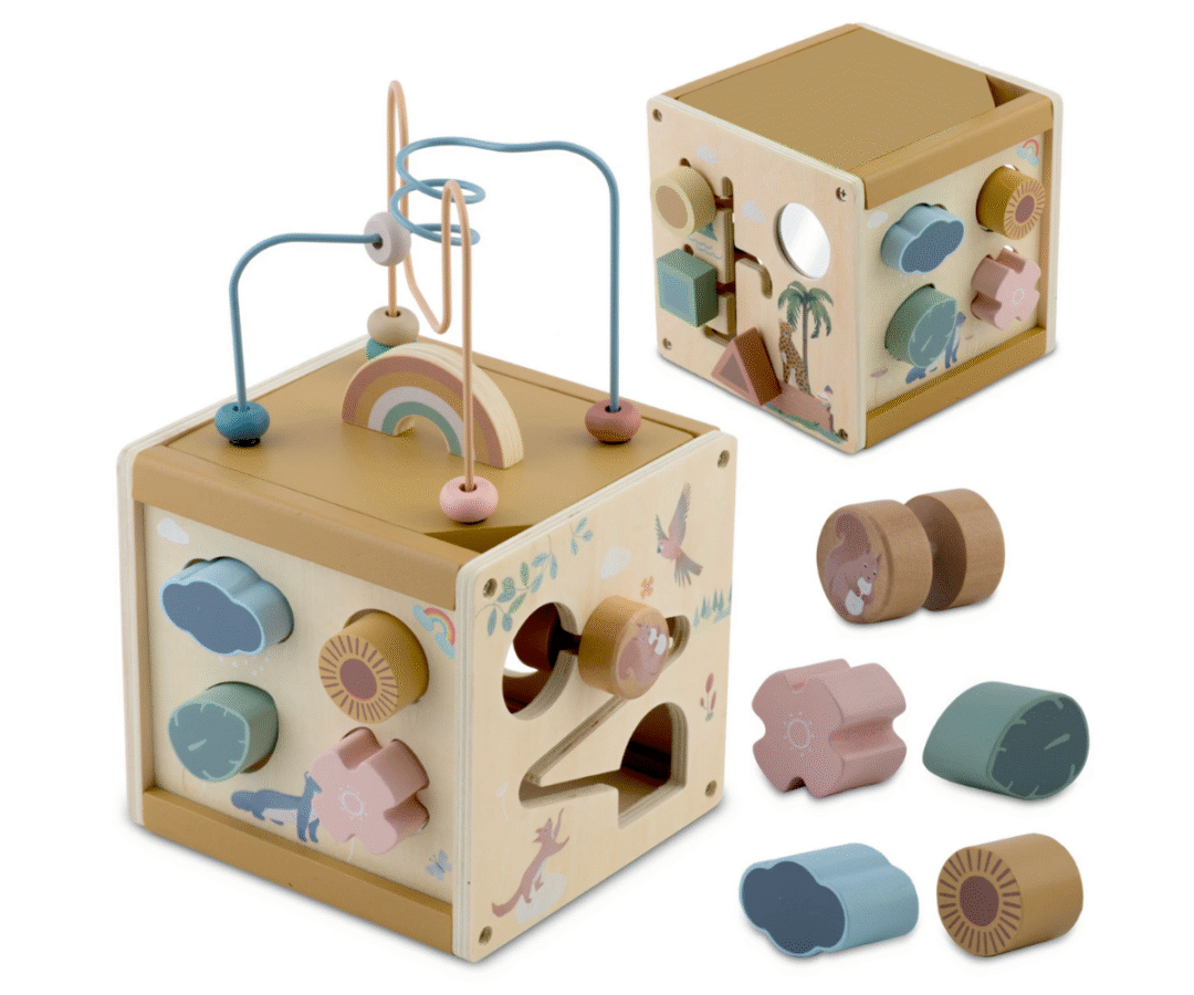 Puidust sensoorne mängukuubik Nukido NK-861 mitme arendava tegevusega