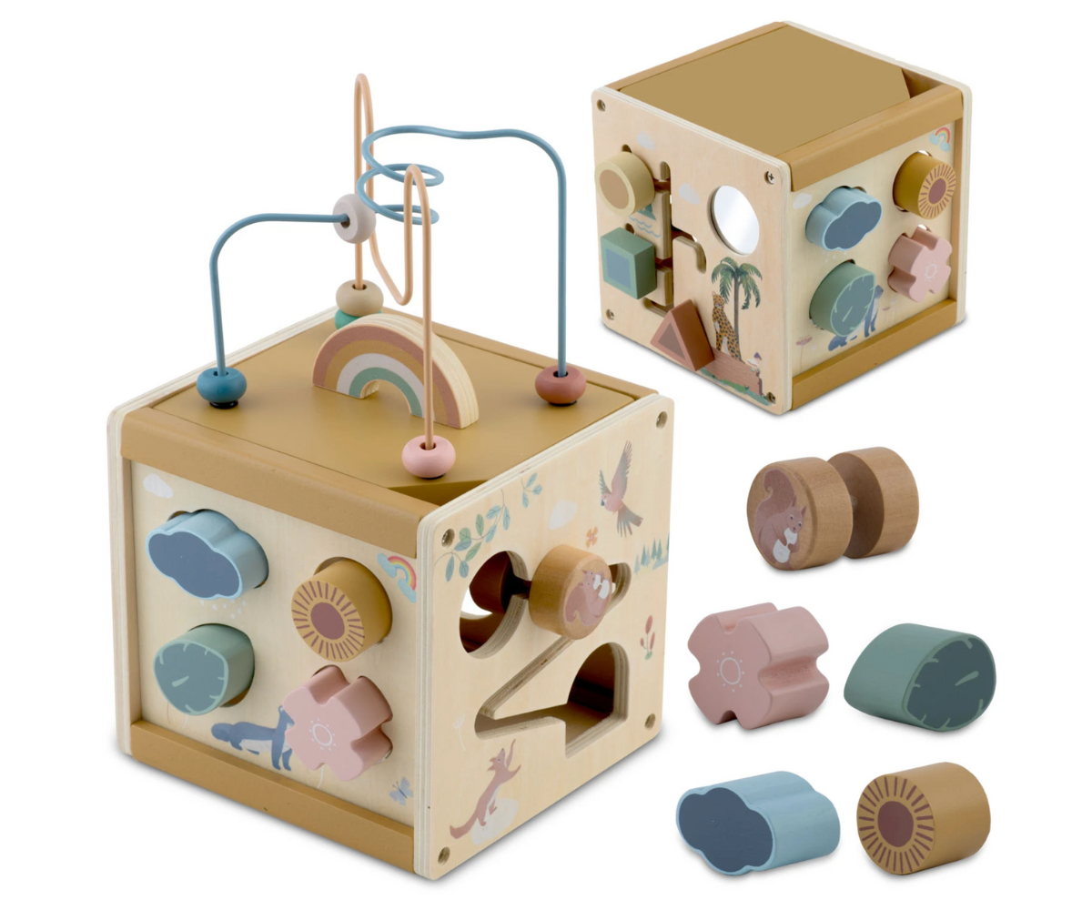 Puidust sensoorne mängukuubik Nukido NK-861 mitme arendava tegevusega