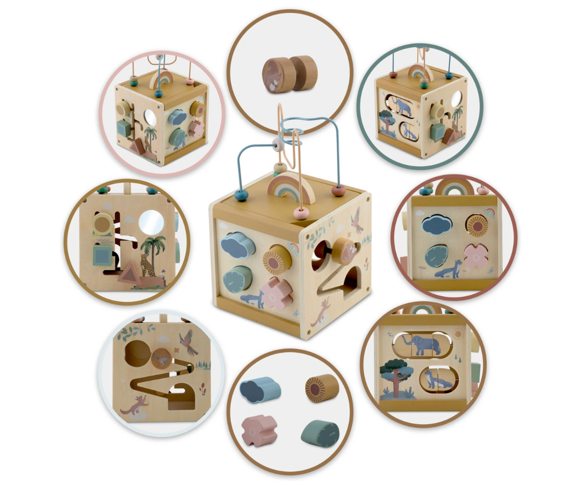 Sensoorne mängukuubik loomapiltide ja pöörlevate elementidega