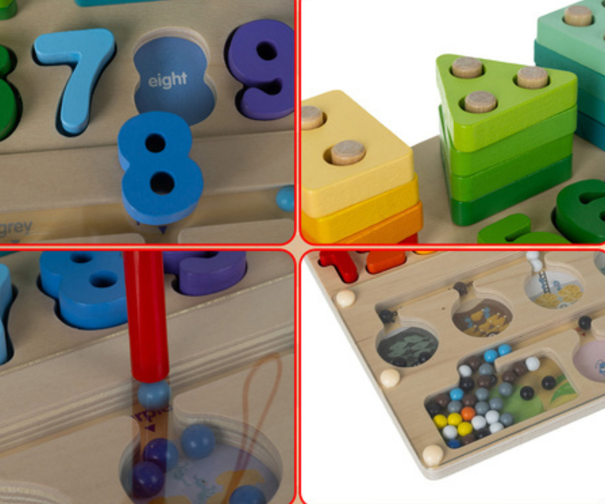 Puidust arendav sorter magnetlabürindi ja kujunditega