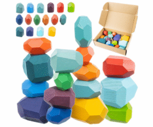 Puidust tasakaalukivid ja ehitusklotsid 16-osalise komplektina.
