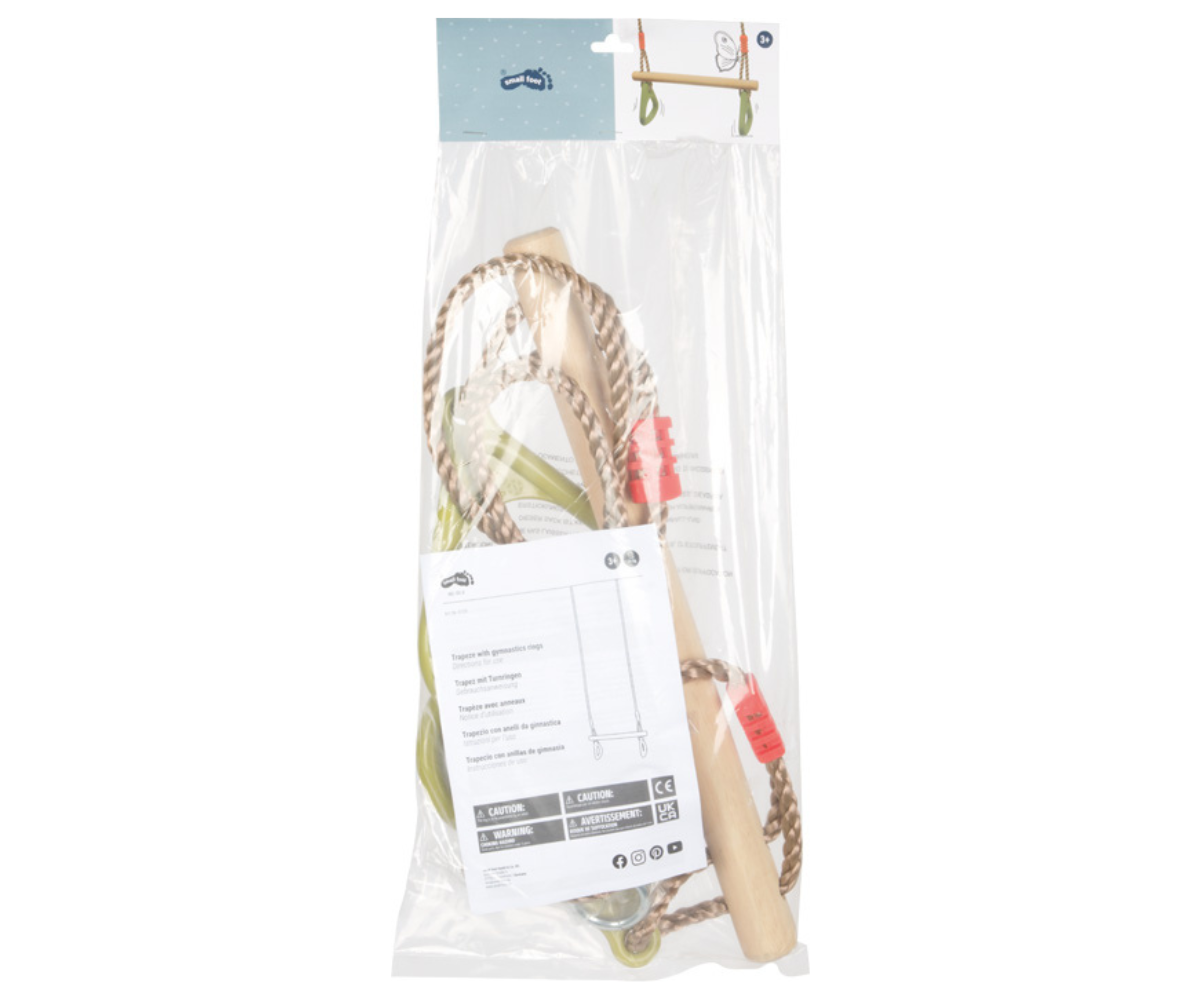 Small Foot trapets koos võimlemisrõngastega – puidust ja reguleeritava kõrgusega