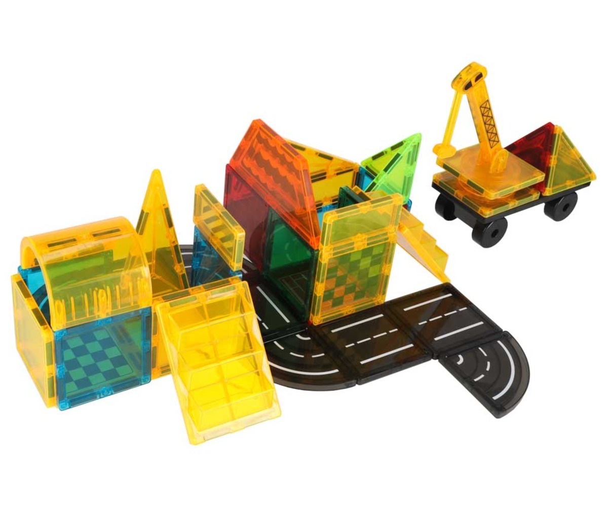 Värvilised Magnetklotsid 3D ehitamiseks, sealhulgas ehitised ja sõidukid.