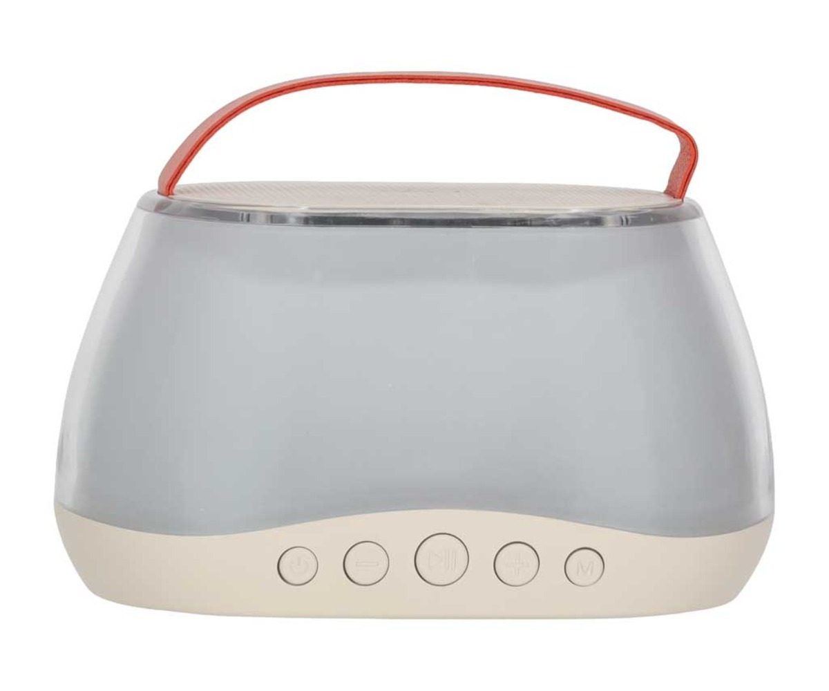 Tagumine vaade Karaoke komplektist Bluetooth kõlari ja 2 mikrofoniga – LED, näitab seadme nuppe ja disaini.