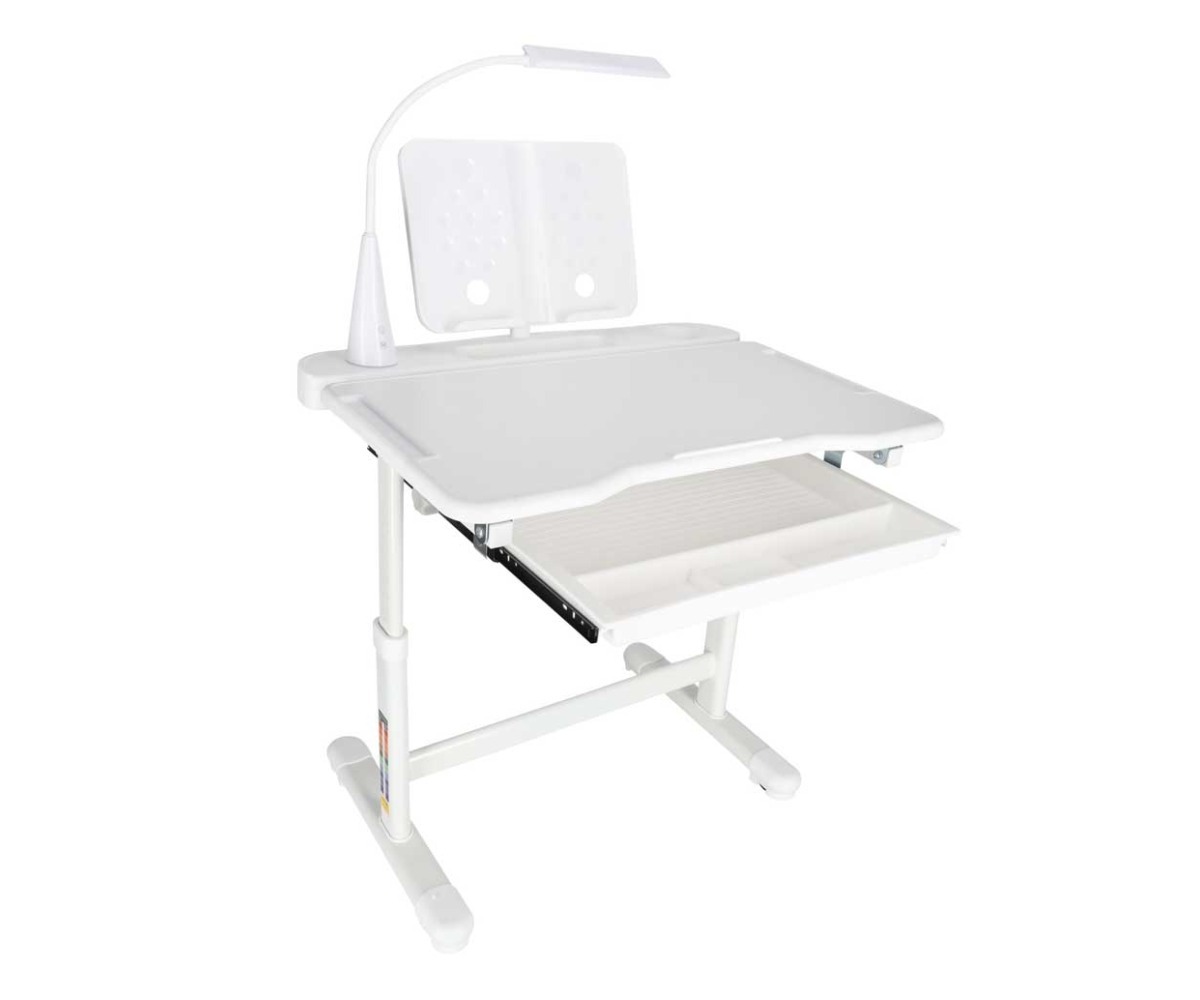 Laste kirjutuslaud, millel on LED-lamp ja mugav allkapp.