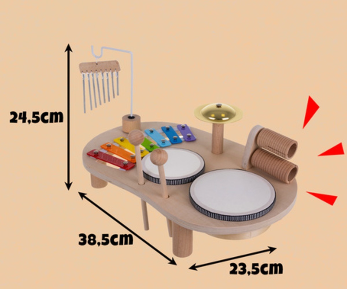 Puidust muusikalaud lastele - Kruzzel, mõõtudega 24,5cm x 38,5cm x 23,5cm.