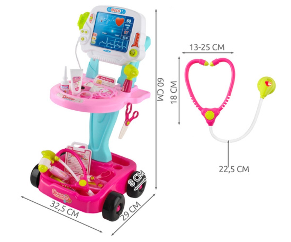 Arstikomplekt käruga Little Doctor – roosa mõõtmete diagramm.