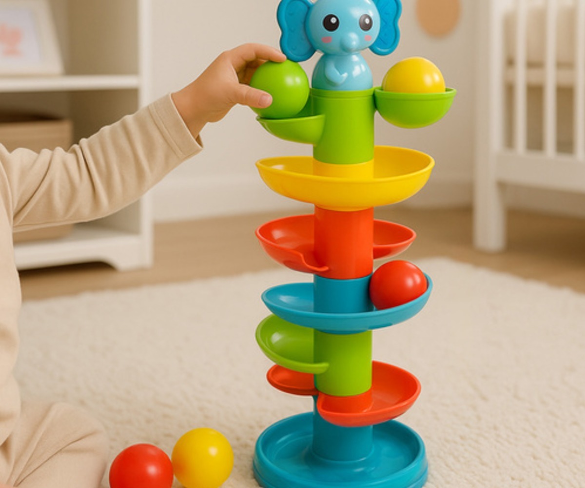 Laps mängib Pallitorn lastele – värviline pallirada, paneb palli otse torni