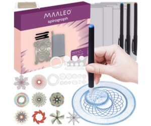 Loov joonistuskomplekt – spirograaf pakendis, mis sisaldab mustrite joonistamise tööriistu.