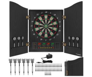 Elektrooniline noolemängu komplekt – 27 mängu avatud, kus on selgelt näha sihtmärk ja noolte hoidmine.