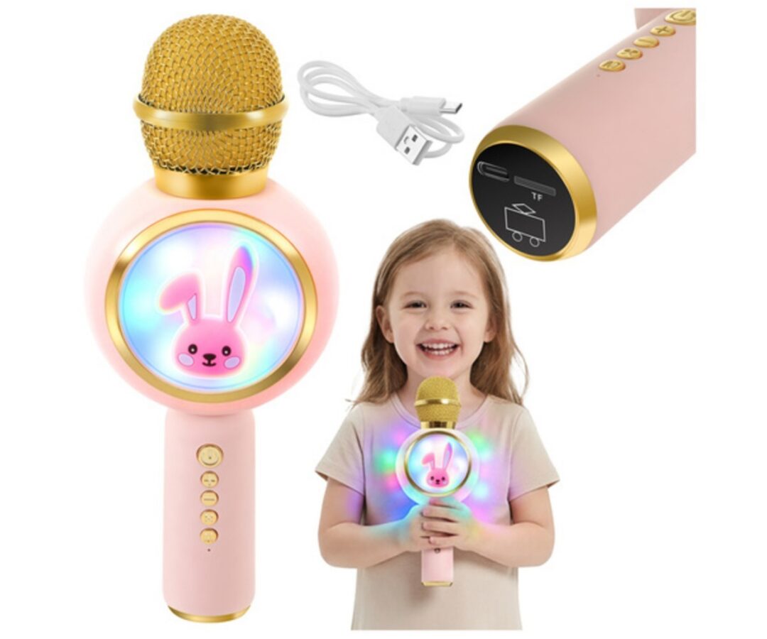 Juhtmevaba bluetooth karaoke mikrofon Rabbit - roosa koos särava disainiga ja kuni 4 erineva funktsiooniga
