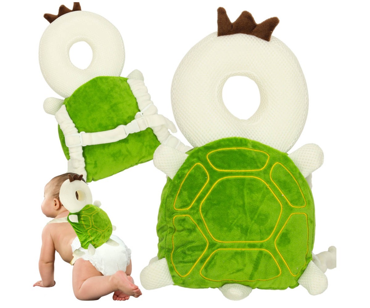 Beebi seljas pehme turvapatjaga õppekott esimesteks sammudeks – kilpkonn