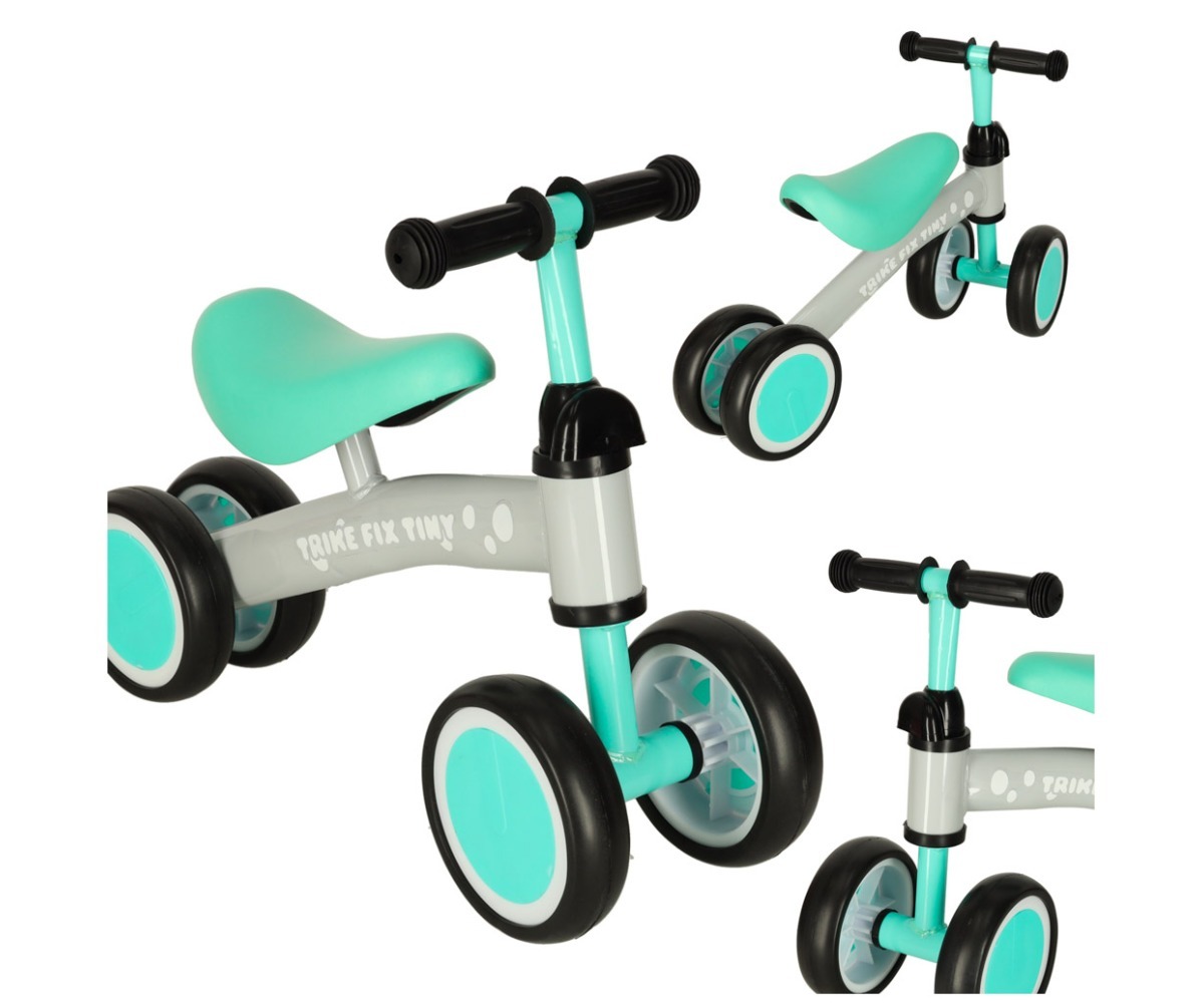 Neljarattaline jooksuratas Trike Fix Tiny - mündiroheline kaupa, vaade erinevatest nurkadest.