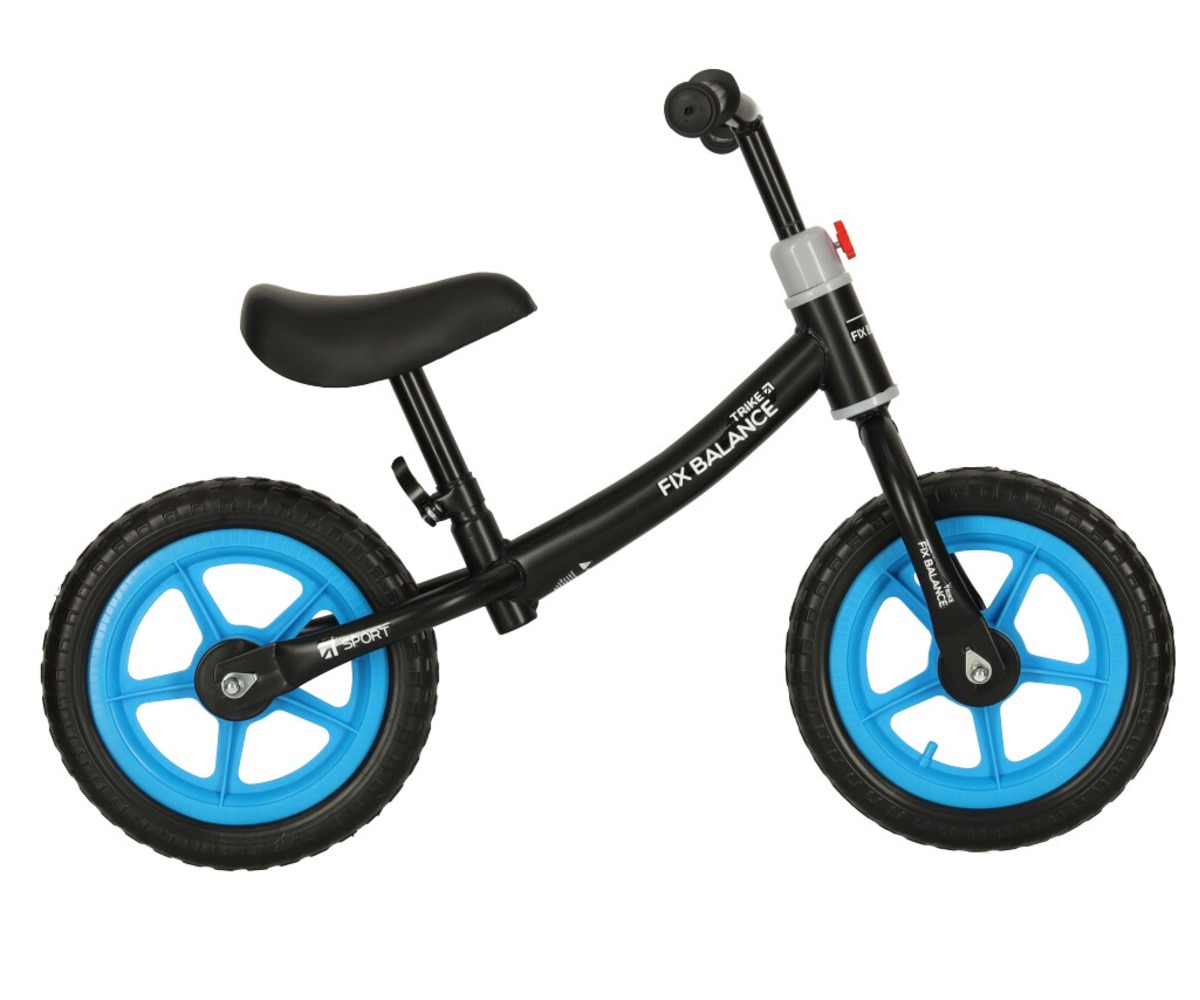 Jooksuratas Trike Fix Balance – must-sinine, kõrvalvaade, rõhutab rataste ja istme kohalolekut.