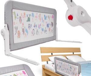 Voodipiire / kaitsebarjäär 90cm – loomamustriga, paigaldatud voodi äärde, looduslike loomade kujutistega.