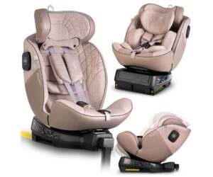 Turvatool Nukido Aero Line ISOFIX 0–36 kg – beež, näidates erinevaid asendeid.
