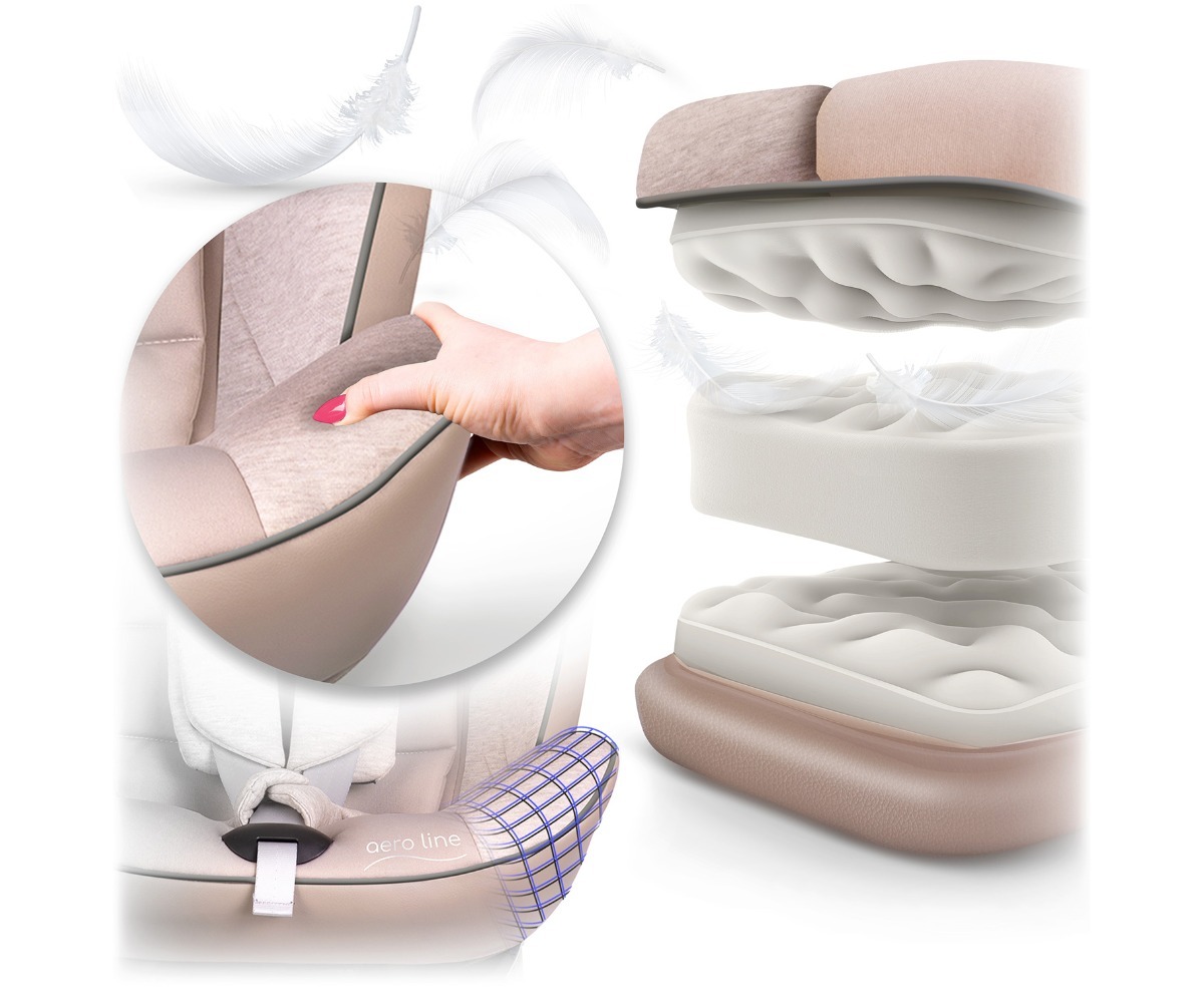 Turvatooli Nukido Aero Line ISOFIX 0–36 kg – beež, iste konstruktsiooni lähemalt.