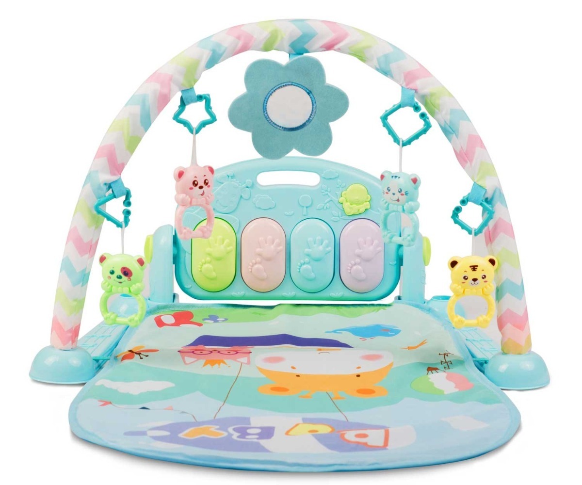 Interaktiivne muusikaline mängumatt Ricokids - 7314, kus on värvilised loomade mänguasjad ja pehme põhimatt.