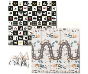 Kokkupandav vahtmängumatt Nukido NK-340 must-valge disain, mõõtudega 200×180×1cm.