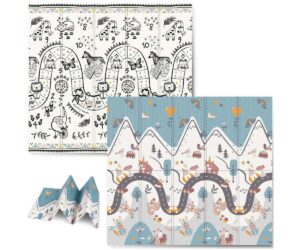 Kokkupandav vahtmängumatt 200×180×1cm - Nukido NK-340, mustvalge disain loomadega