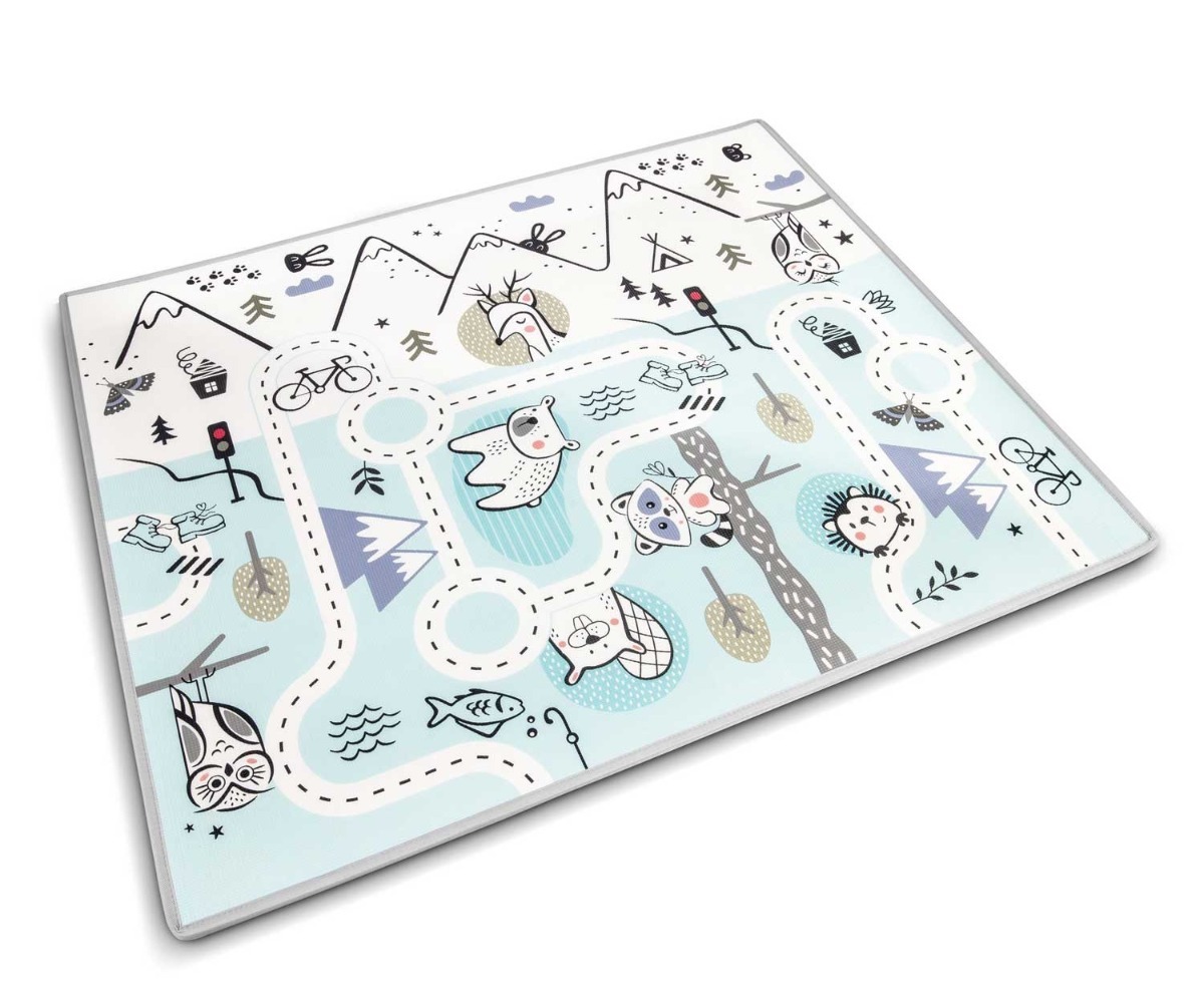 Rullitav vahtmängumatt 180×150×1,5cm - Nukido NK-342, lõbus looduse motiividega kujundus.