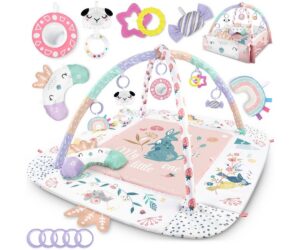 Interaktiivne mängumatt beebile Nukido Ptaszek, 110×100cm, kaunistatud armsate loomade ja värviliste detailidega.