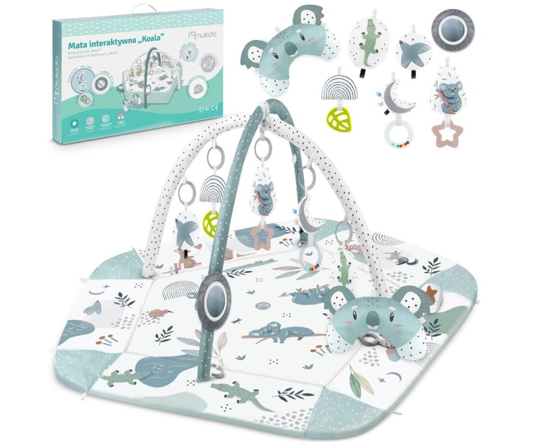 Interaktiivne mängumatt beebile Nukido Koala 136×136cm koos pehmete mänguasjadega.