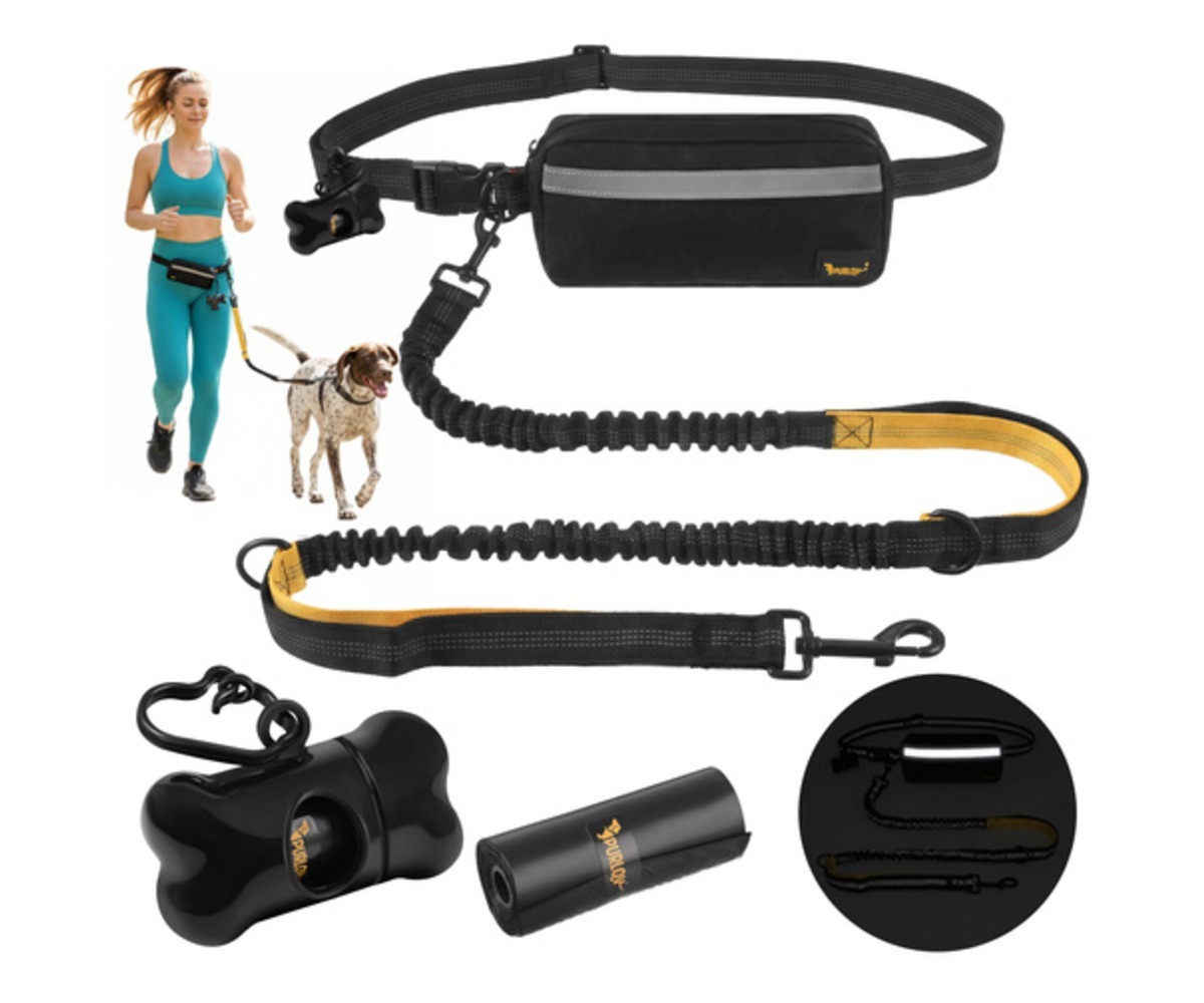 Jooksuvöö rihmaga suurele koerale kuni 50kg – Purlov komplekt, sh rihma ja taskuga, ideaalne jooksmiseks.