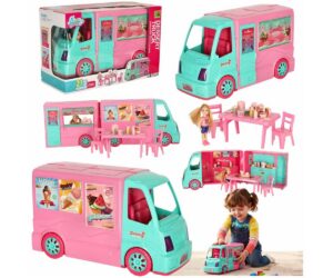 Nukuauto 2in1 matkaauto komplekt 21-osaline, sealhulgas magustoidu põrand ja mängukohver