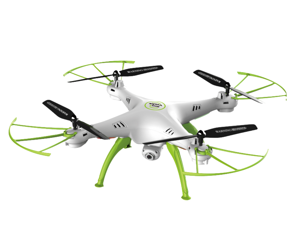 Kaugjuhitav droon X5HW kaameraga valge-roheline erinevast küljest.