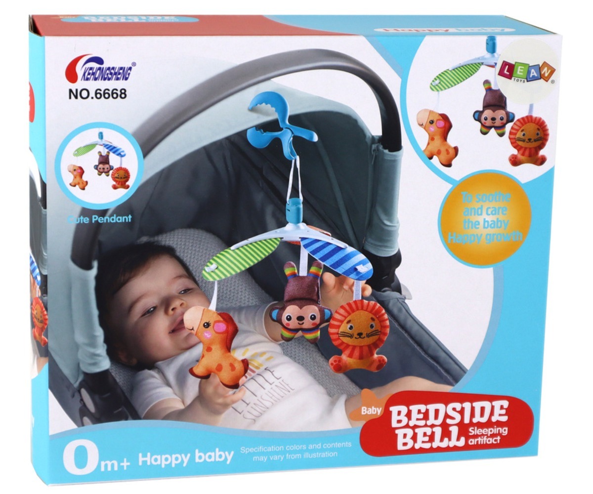 Laste riputatav karussell klambriga loomadega, mis rahustab last ja toob ellu värvi.