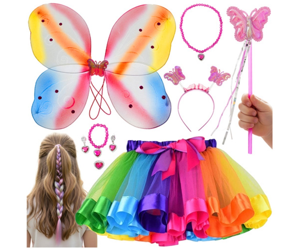 Liblikakostüüm lastele KRUZZEL, sisaldab seelikut ja võlukomplekti