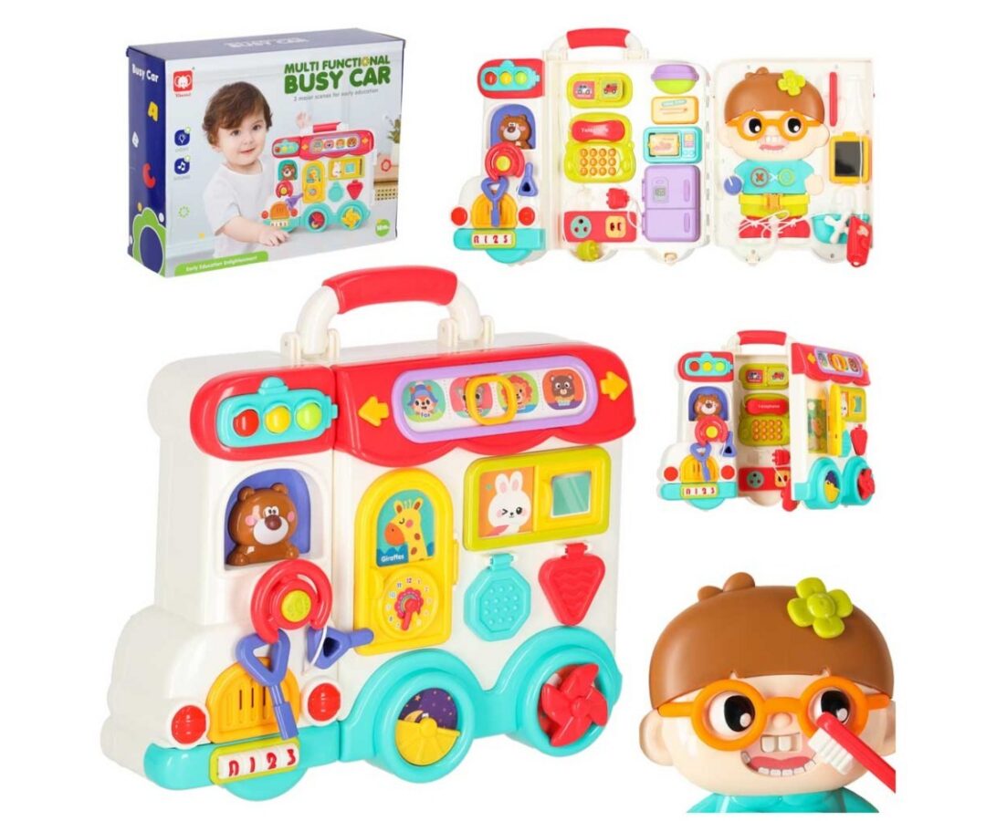 Interaktiivne tegelustahvel kohvris – heli ja valgusega, mis pakub lapsi harival elu.