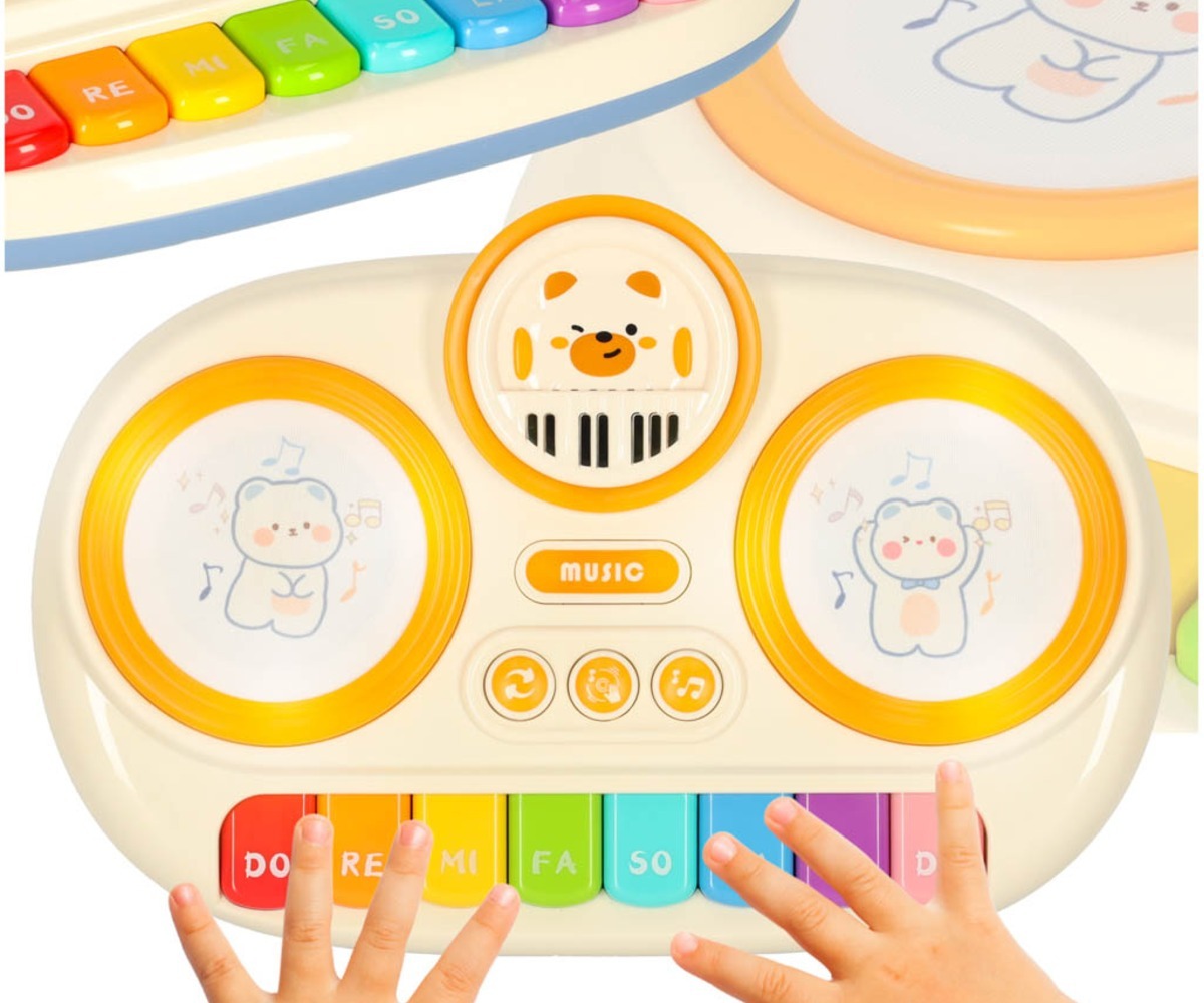 Interaktiivne laste klaver – puudutusele reageeriv (beež) pealisvaade, puutepinna ja klahvidega.