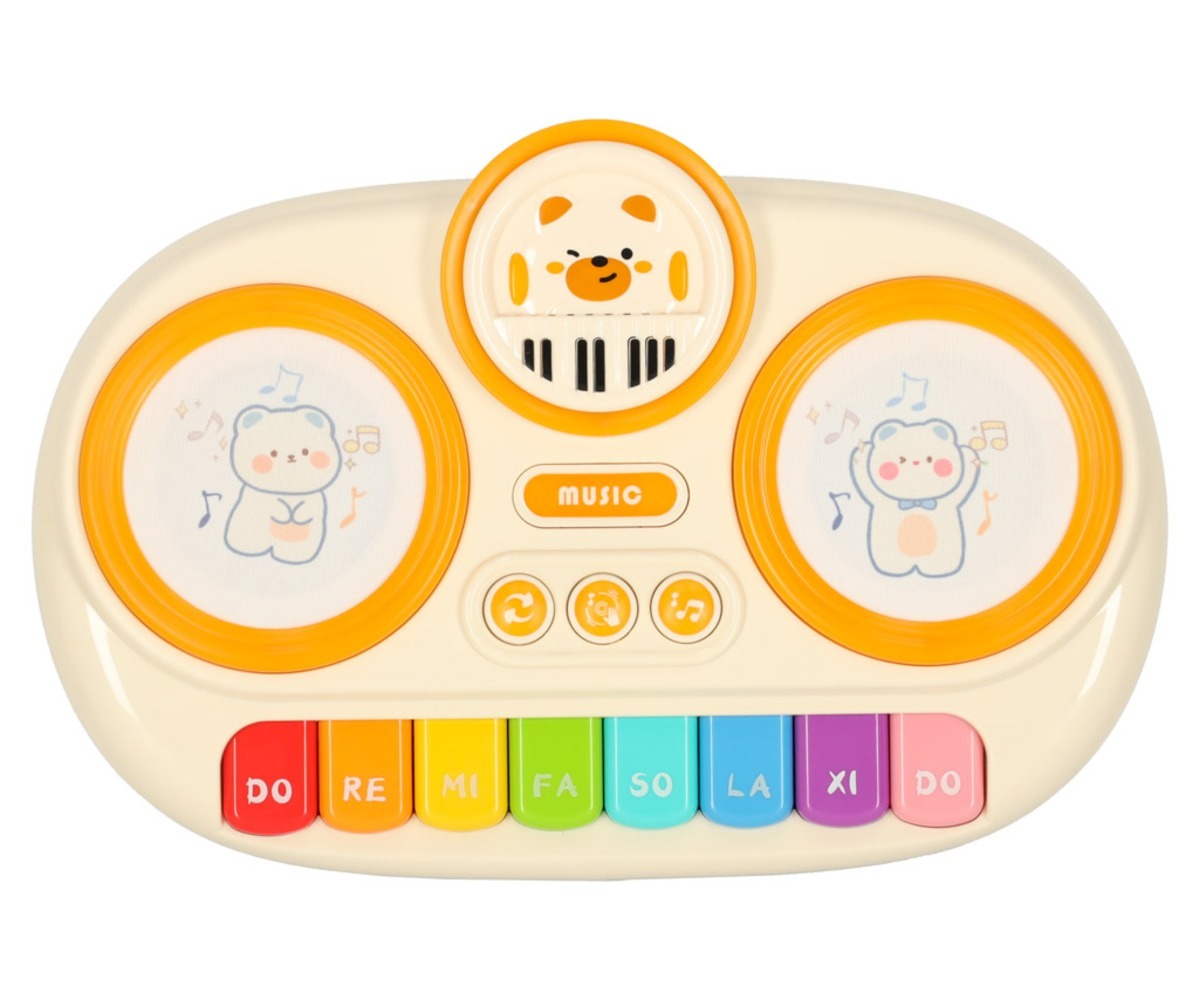 Interaktiivne laste klaver – puudutusele reageeriv (beež) pealisvaade, klahvide ja ekraaniga.