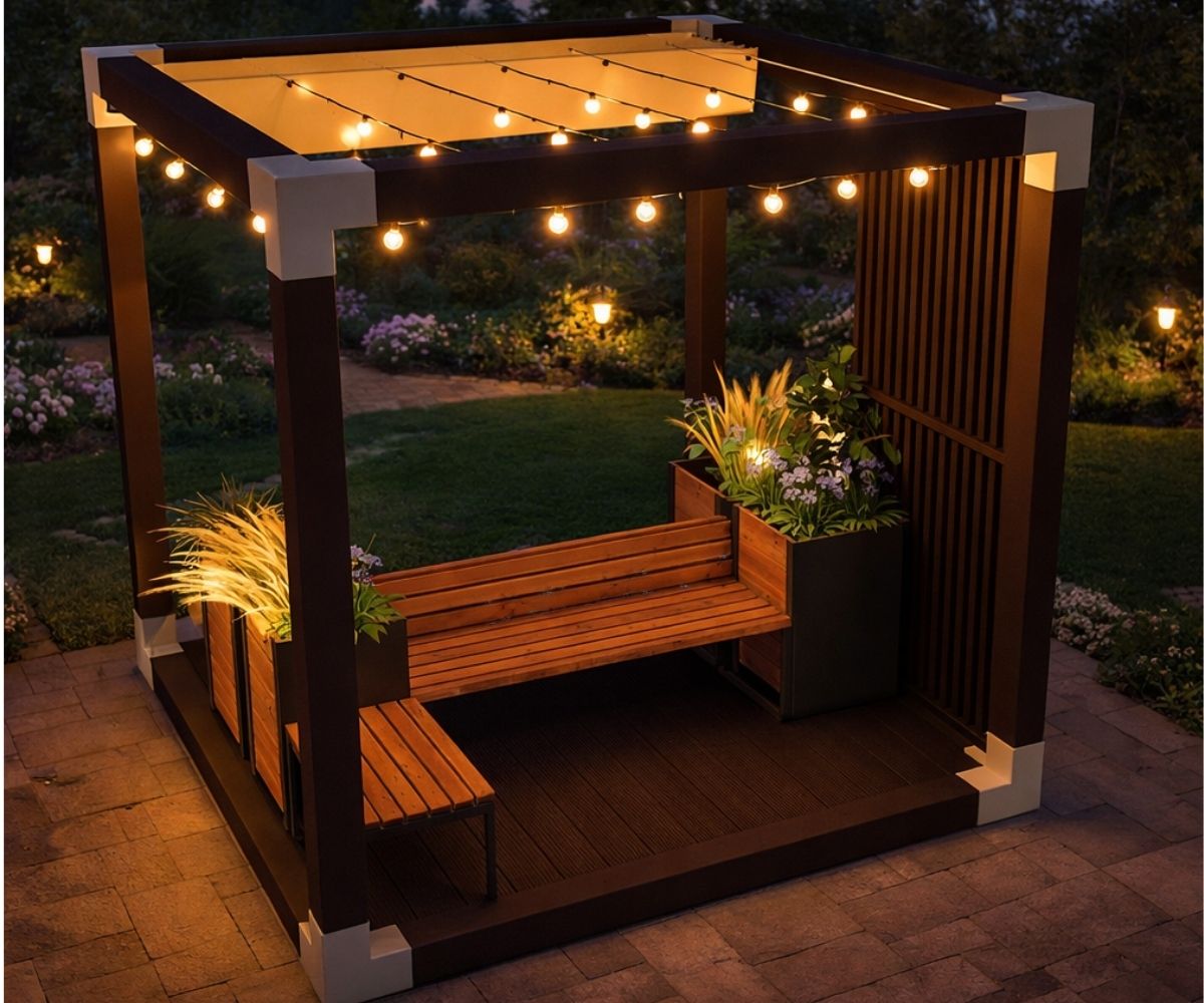 aiapergola 44405 vaade õhtul, kui tulevad põlevad ja on romantiline atmosfäär