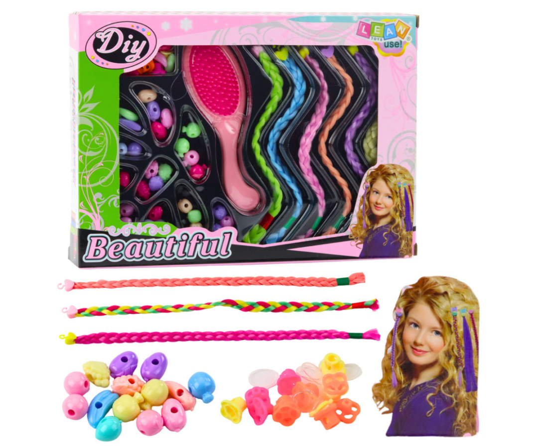 Värviliste patside ja helmestega DIY ilukomplekt pakendis.