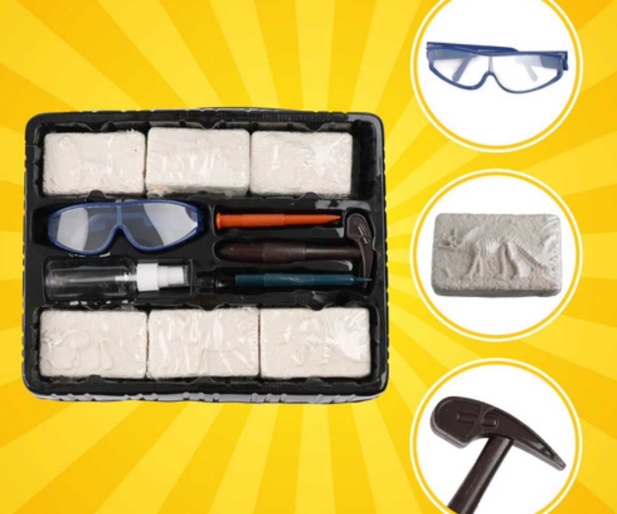 Kruzzel hariv dinosauruste komplekt koos kaitseprillide ja tarvikutega