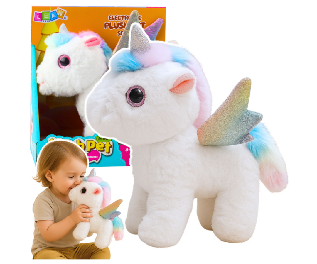 Interaktiivne plüüsist ükssarvik helide ja liikumisega, valge, 21 cm