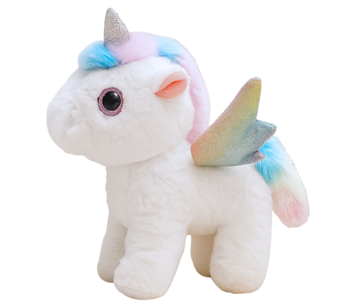 Pehme plüüsist ükssarvik särava sarve ja tiibadega, interaktiivne laste mänguasi