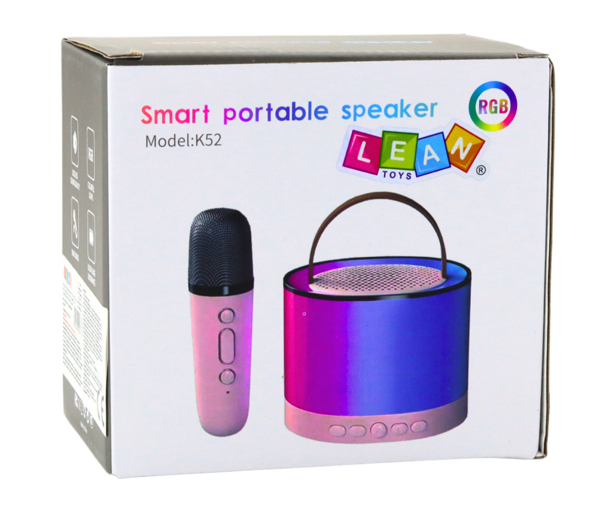 Roosa karaokekõlar K52 koos juhtmevaba mikrofoniga – ideaalne laste peoks.
