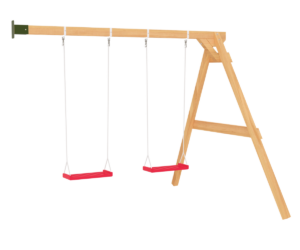 Kiigepuu Berit 2-kohaline naturaalne – täisvaade aias paigaldatuna.