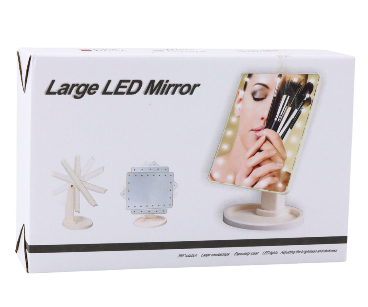 LED kosmeetikapeegel roosas toonis valgustusega meigilaual