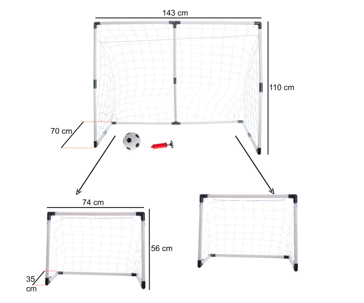 Jalgpallivärav lastele koos võrgu, palli ja pumbaga