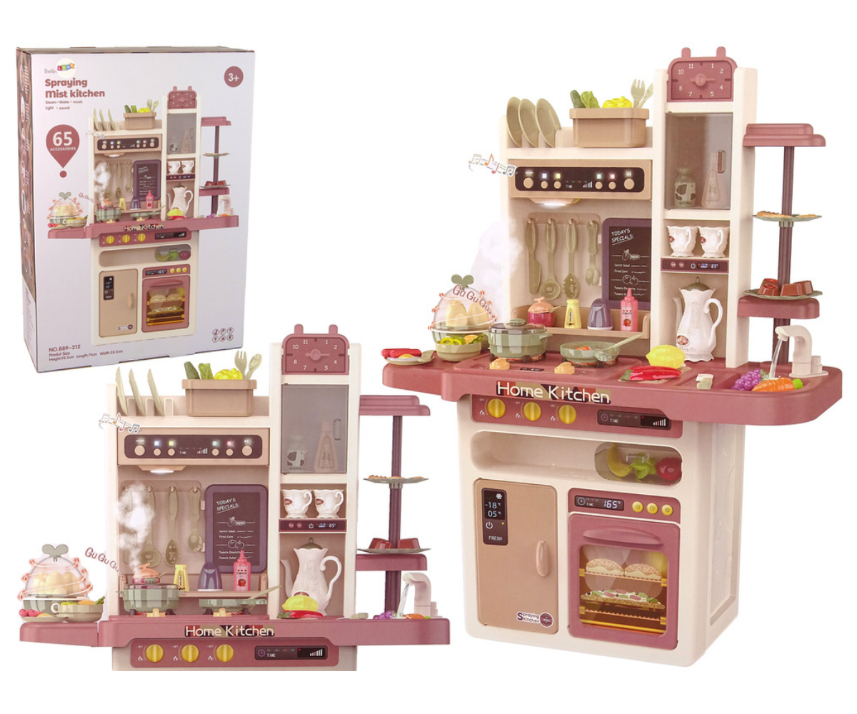 65-osaline köögitarvikute komplekt – potid, pann, toidutarvikud ja kohvikomplekt.