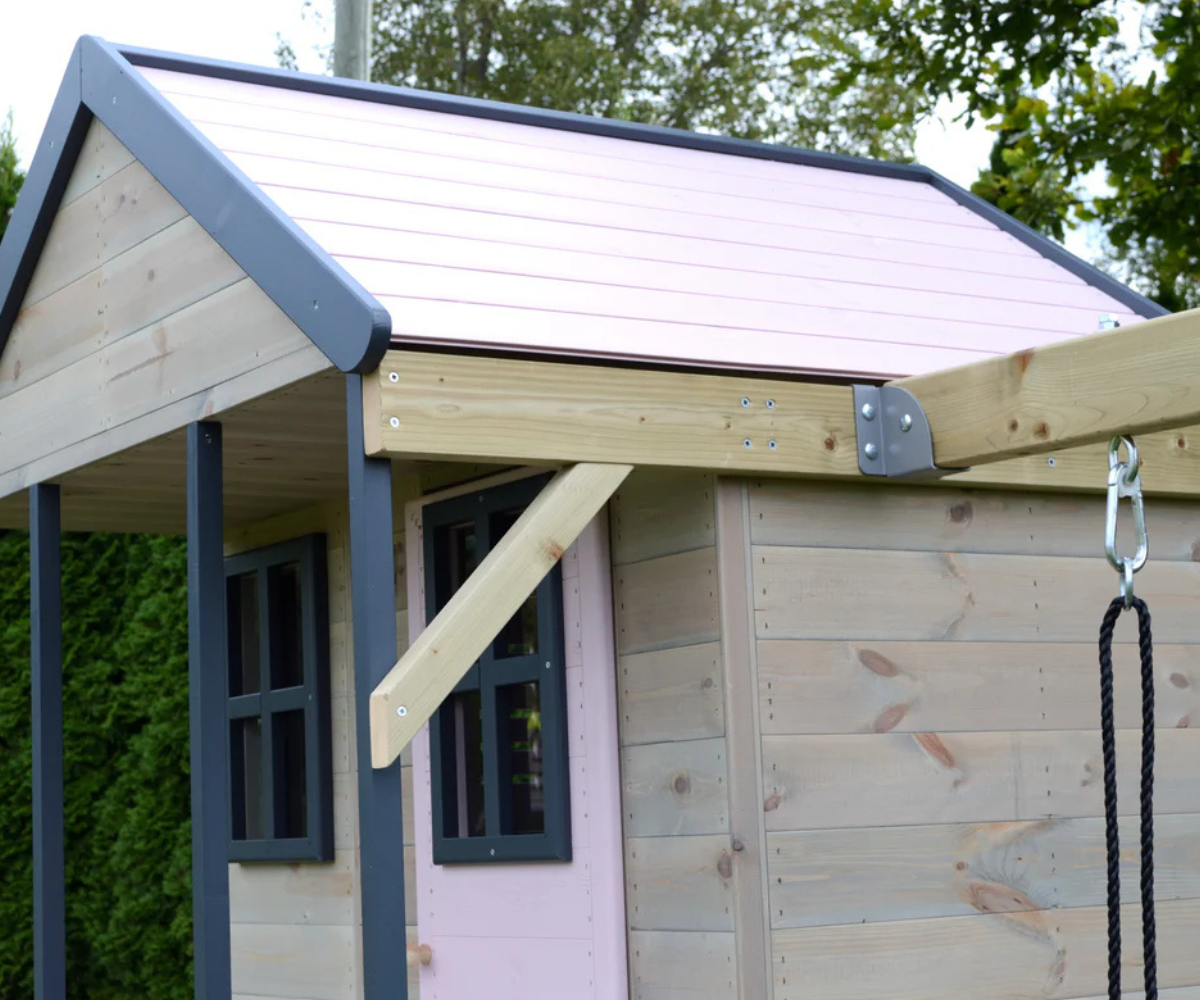 Mirell M60 roosa mängumaja plastliumäe ja kiikedega