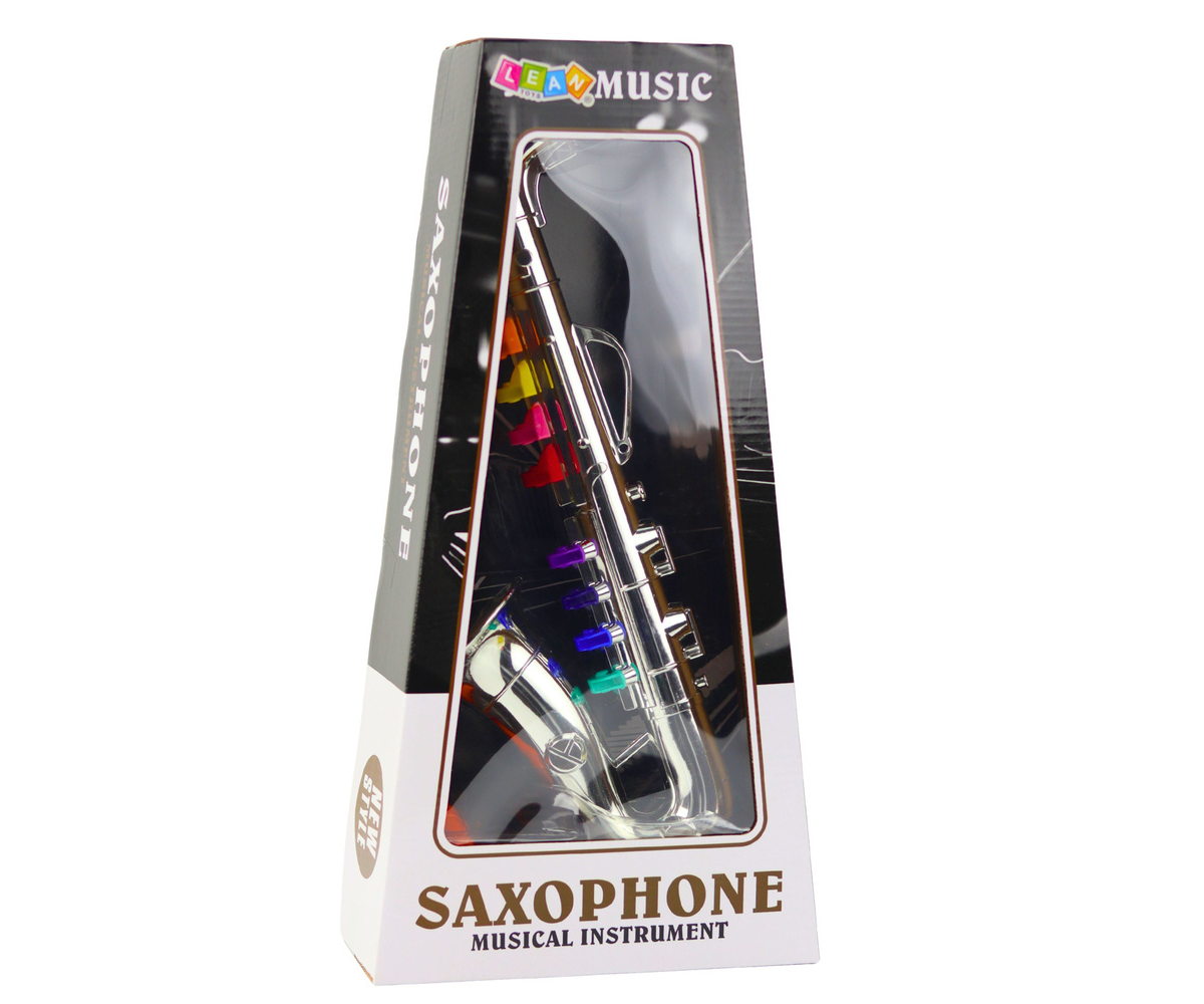 Laste mängusaksofon hõbedane värviliste klahvidega