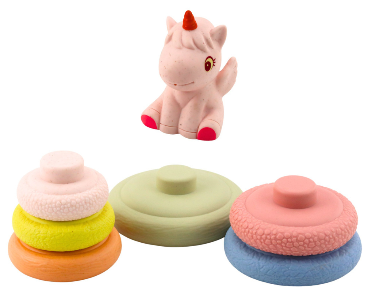 Beebidele mõeldud pehme ladumispüramiid ükssarviku figuuriga