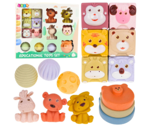 Turvalised ja painduvad ECO kummist sensoorseid klotsid loomamotiividega